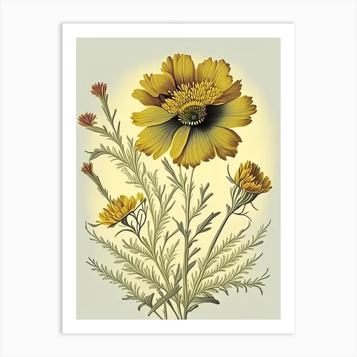 Coreopsis Wildflower Vintage Botanical 2 Art PrintWS by Wildflower Studio