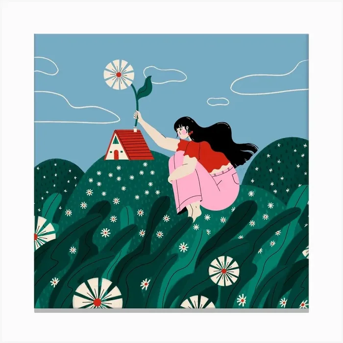 Cottage On The Hill Square Canvas Print by Allegra Parlavecchio