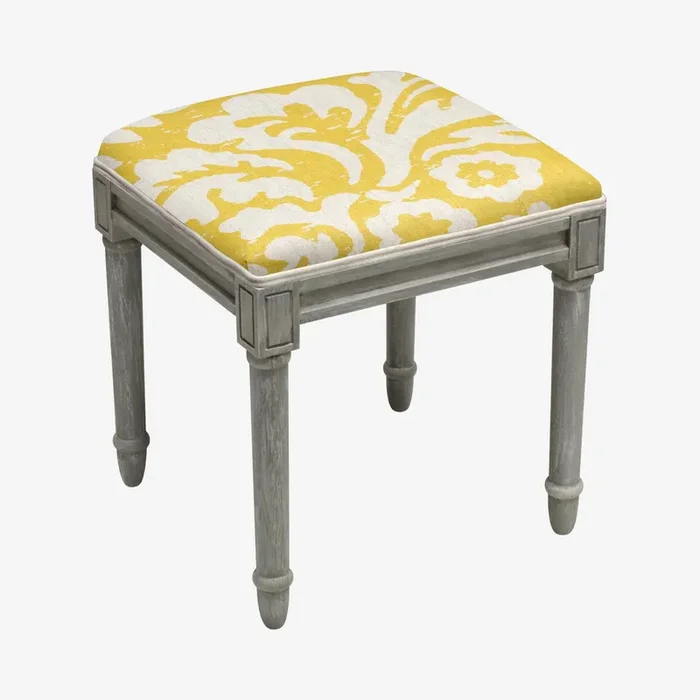 Cottage Vanity Stool – Mustard / Grey – Linen – Jacobean by 123Creations