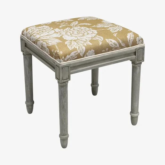 Cottage Vanity Stool – Tan / Grey – Linen / Wood – Peony by 123Creations