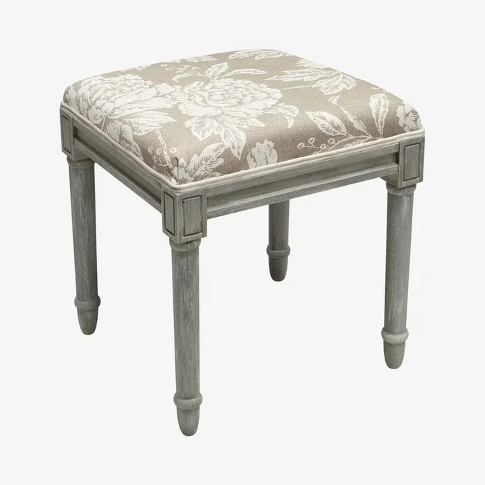 Cottage Vanity Stool – Taupe / Grey – Linen / Wood – Peony by 123Creations