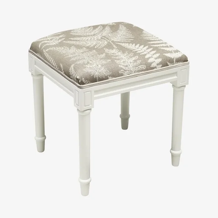 Cottage Vanity Stool – Taupe / White – Linen – Fern by 123Creations