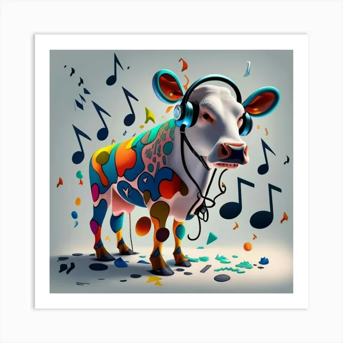 Cow With Music Notes 5 Art Print by FOX & JAY