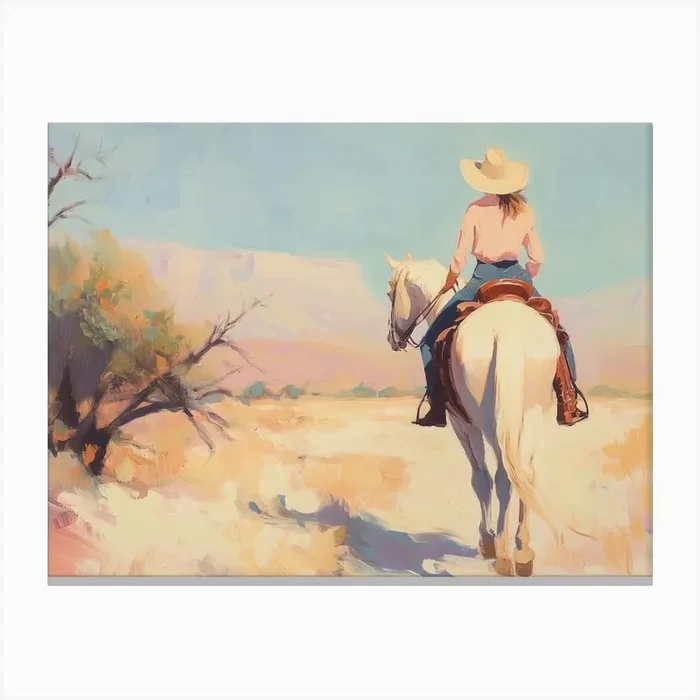 Cowgirl On Horseback 1 Canvas Print by Melloi Art Prints