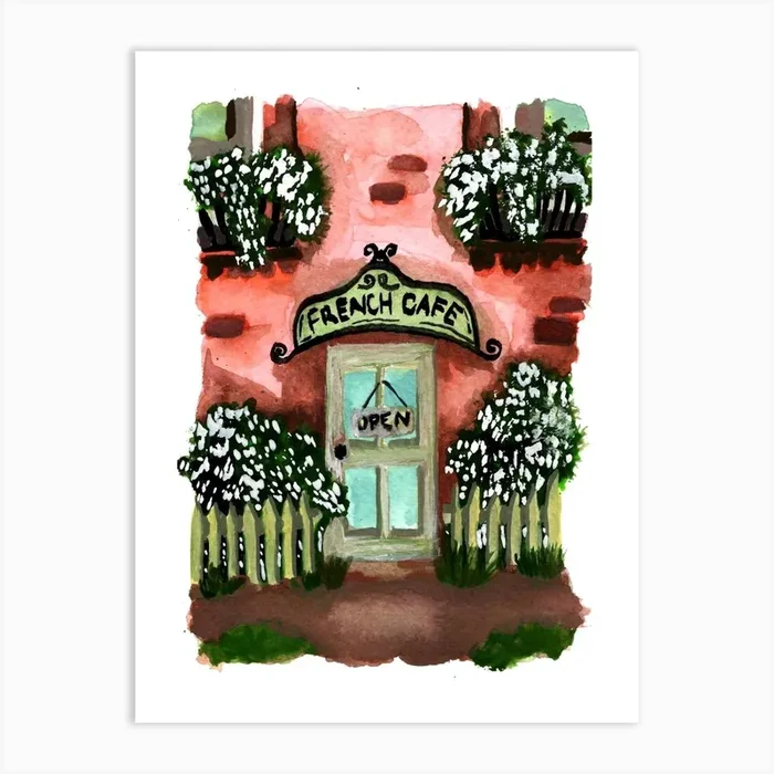 Cozy Ghibli French Cafe Art Print by Vaishali Sahu