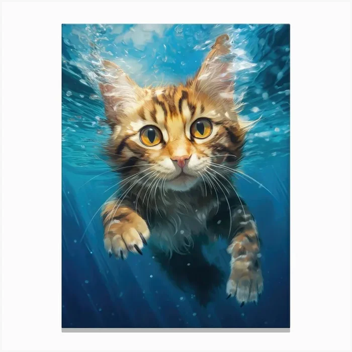 Cute Baby Cat Kitten Swimming under Water Canvas Print by Lootprint