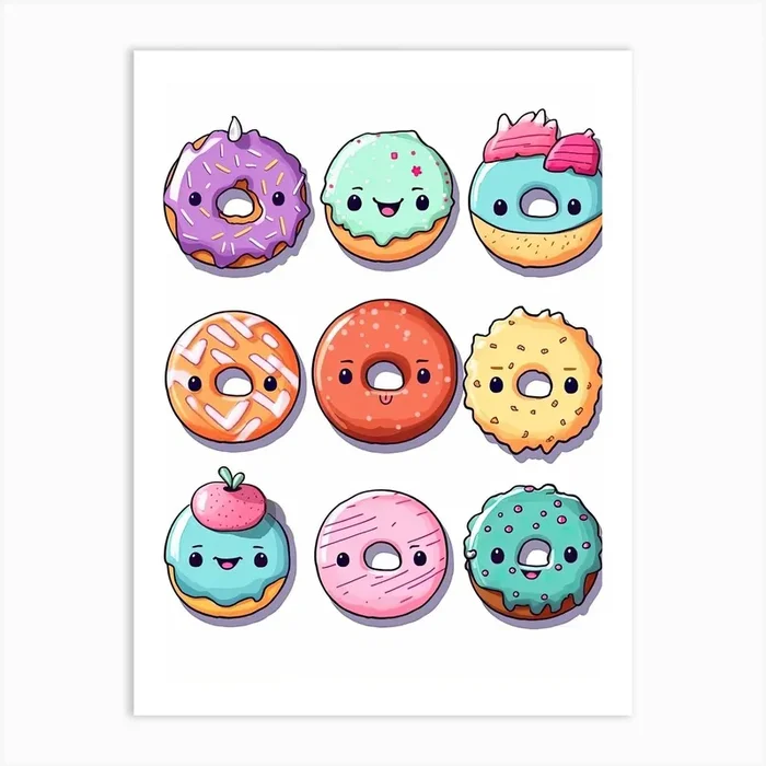 Cute Donuts 2 Art Print by Kawaii Kingdom
