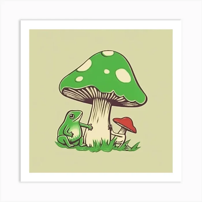 Cute Mushroom And Frog Square 2 Art Print by Enchanted Prints