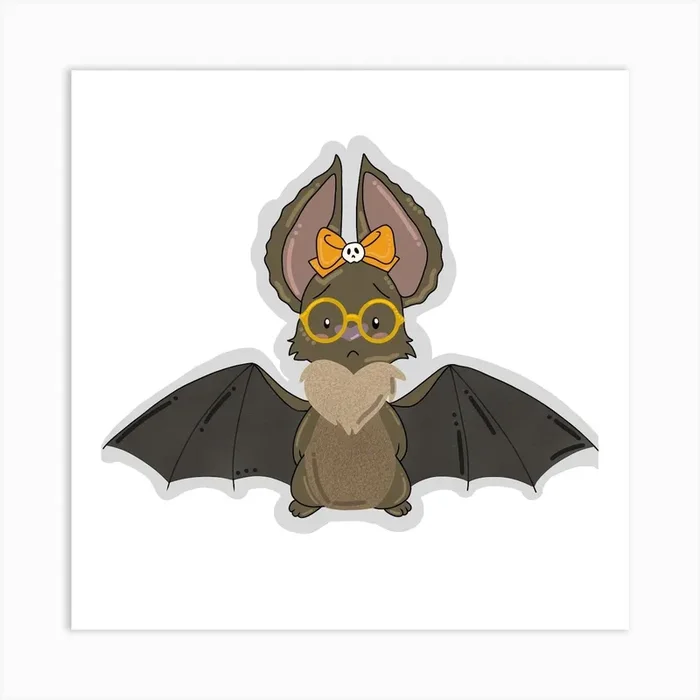 cute nerdy cartoon bat Art PrintK by Katerhi