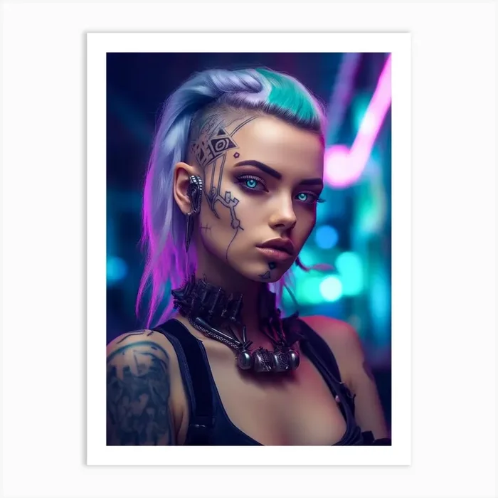 Cyberpunk Girl with Glowing Eyes Art Print by Lootprint