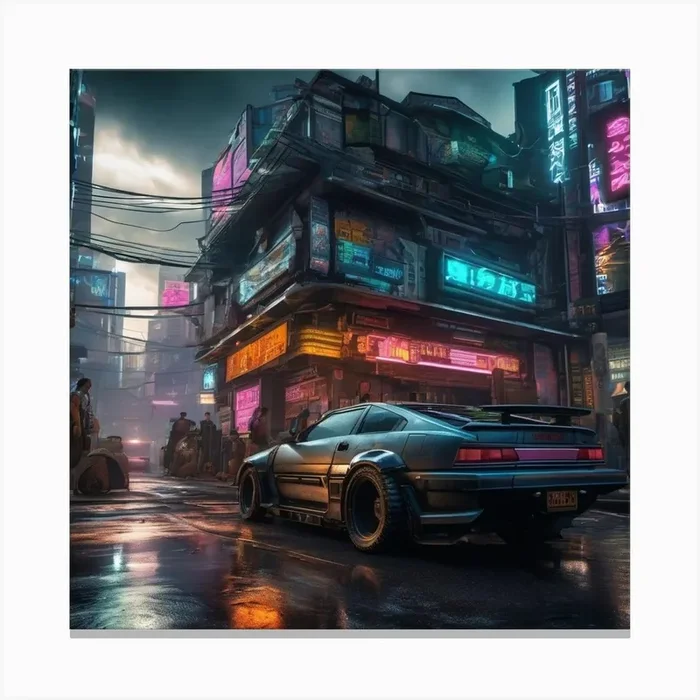 Cyberpunk Street Scene Canvas Print by Maxleron