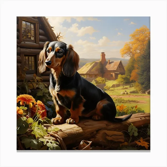 Dachshund On A Log 2 Canvas Print by Lozzerly