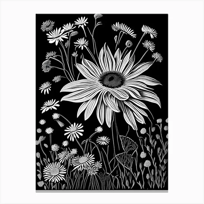 Daisy Wildflower Linocut 1 Canvas PrintWS by Wildflower Studio