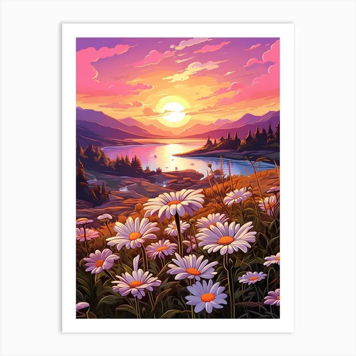 Daisy Wildflower With Sunset 4 Art PrintWS by Wildflower Studio