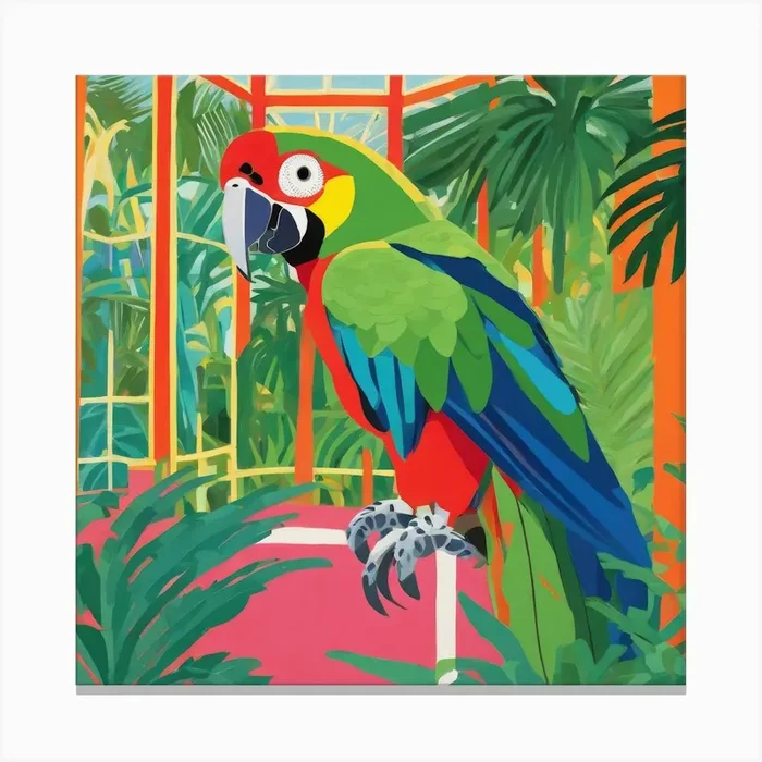 David Hockney Style: Parrot in Palm House Series 1 Canvas Print by David Miller