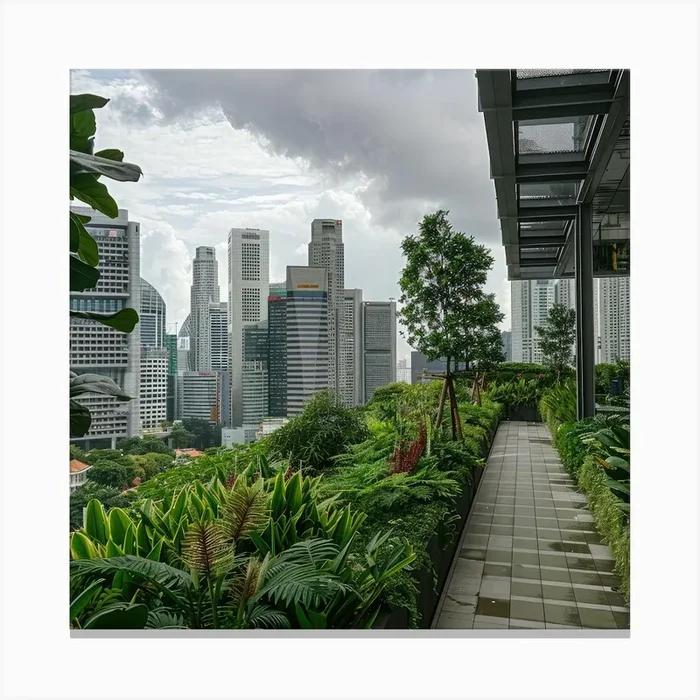 David Hockney Style. Rooftop Garden in Singapore 2 Canvas Print by David Miller