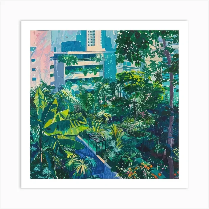 David Hockney Style. Rooftop Garden in Singapore Art Print by David Miller