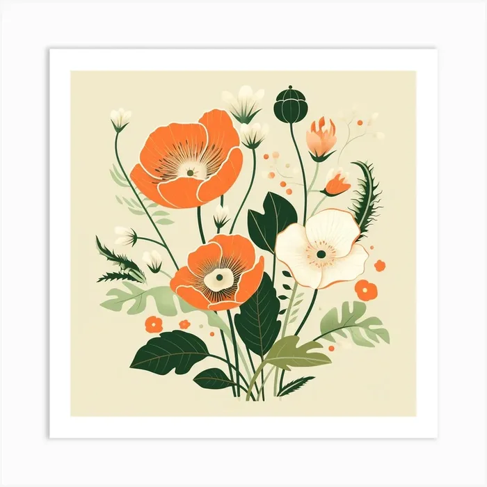 December0266 A Cute Drawing Of Flowers In The Style Of Tasteful C0b6f1ad 19c3 4921 A9f9 B87ba5e93eed Art Print by freesia