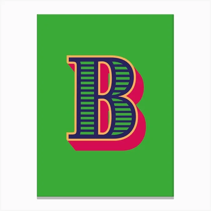 Decorative Letter B Vintage Typography Green Canvas Print by Mac&Pen