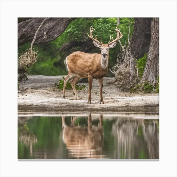 Deer Standing In Water Canvas PrintAM by Abdul Malik