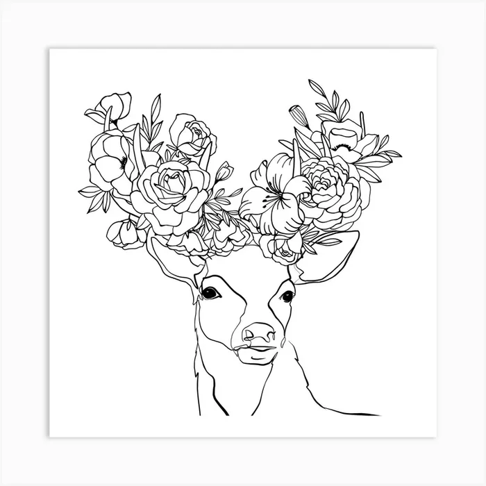 Deer with Floral Antlers Art PrintC& by Cats & Dotz