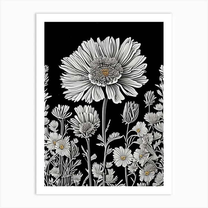 Desert Marigold Wildflower Linocut 2 Art PrintWS by Wildflower Studio
