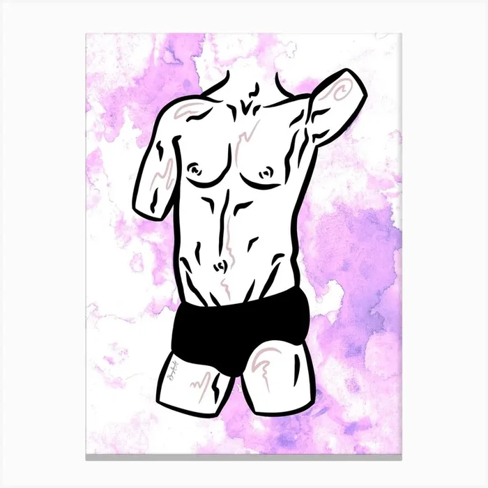 Digital Male Torso Canvas Line Art Print by Briony Alicia Art