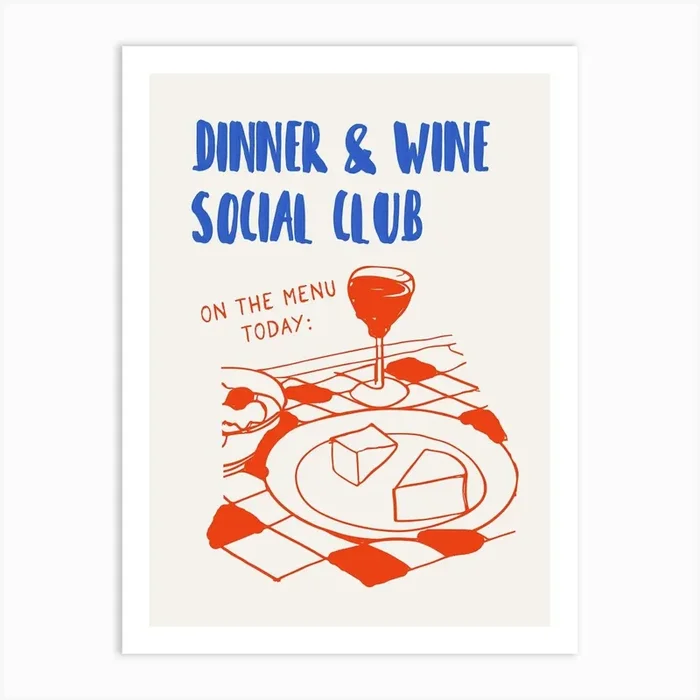 Dinner And Wine Social Club Art Print by Lara’s Wonderland