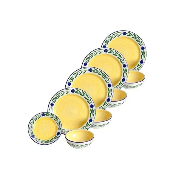 Dinnerware Set – 12 piece – White & Yellow & Blue & Green | Bella Flora