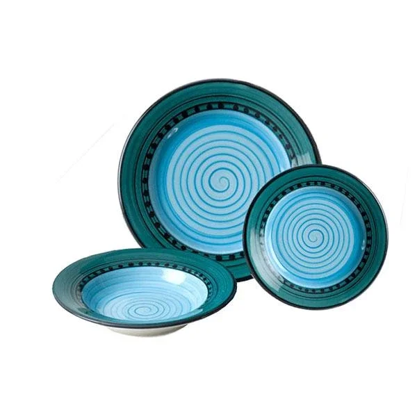 Dinnerware Set – 3 piece – Blue & Green | Carousel Pattern