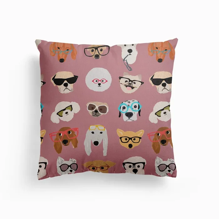 Dogs In Glasses Canvas Cushion by Hanna Melin