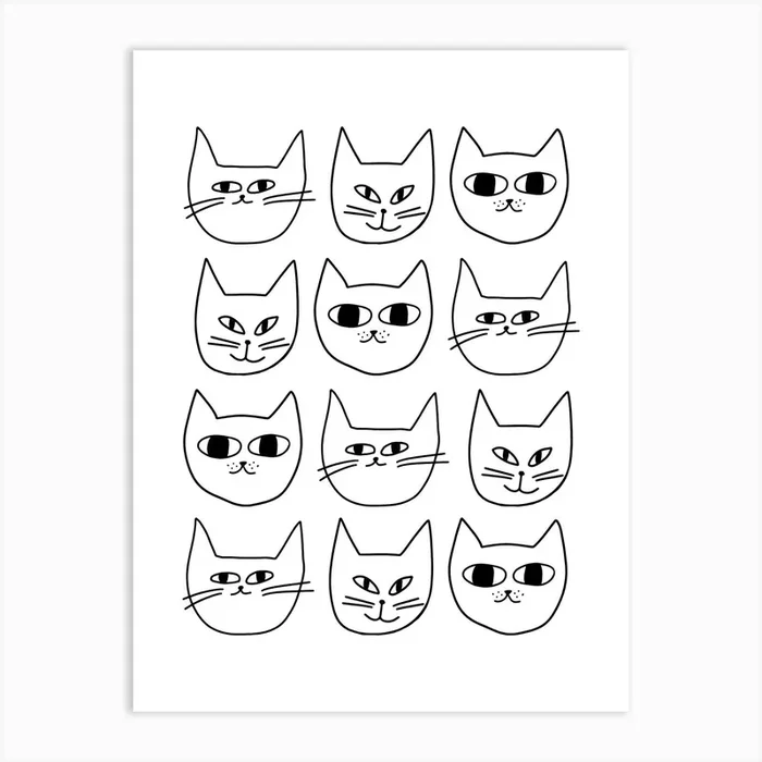Doodle Cats Pattern Cute Illustration Art PrintMF by Mister Flanagan Design