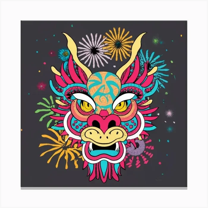 Dragon Head With Fireworks Canvas Print by IDEA wall art