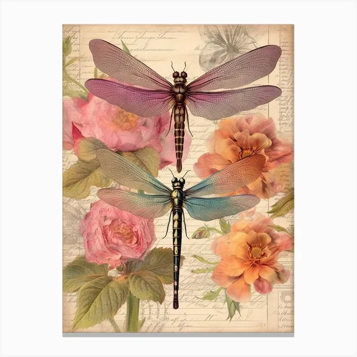 Dragonfly Vintage Pastel 1 Canvas Print by Dragonfly Dreams