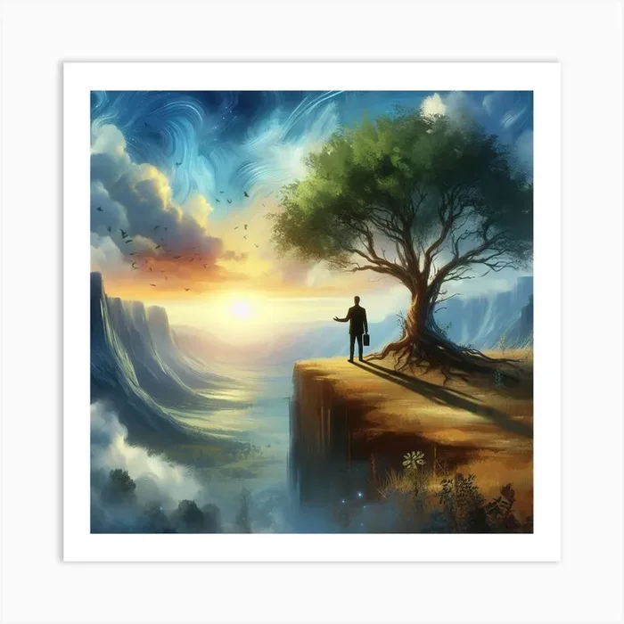 Dreaming Man On The Cliff Art PrintF by Ferhan