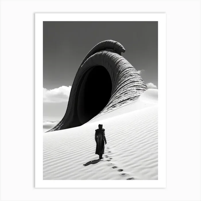 Dune Sandworm Black And White Art Print by Fusion Designs