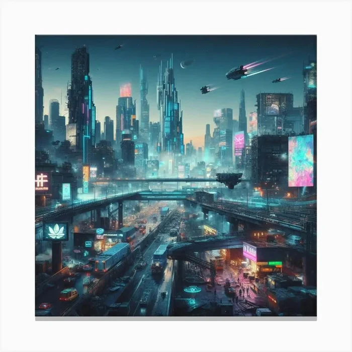 Dystopian Cityscape Canvas Print by Maxleron