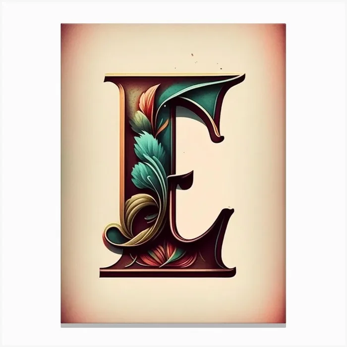 E, Letter, Alphabet Retro Drawing 2 Canvas PrintAA by Artful ABCs