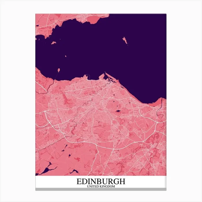 Edinburgh Pink Purple Map Canvas Print by Mapply