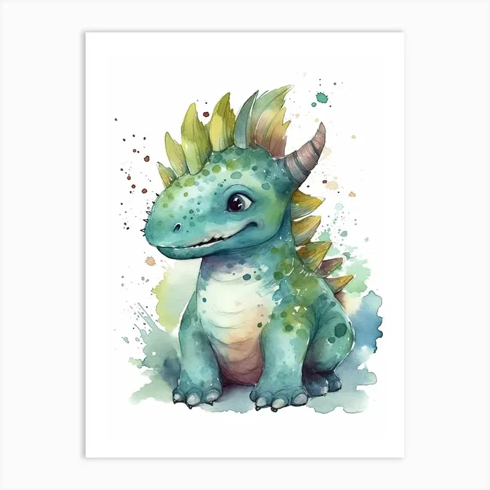 Einiosaurus Cute Dinosaur Watercolour 3 Art Print by Dino Dreams Art