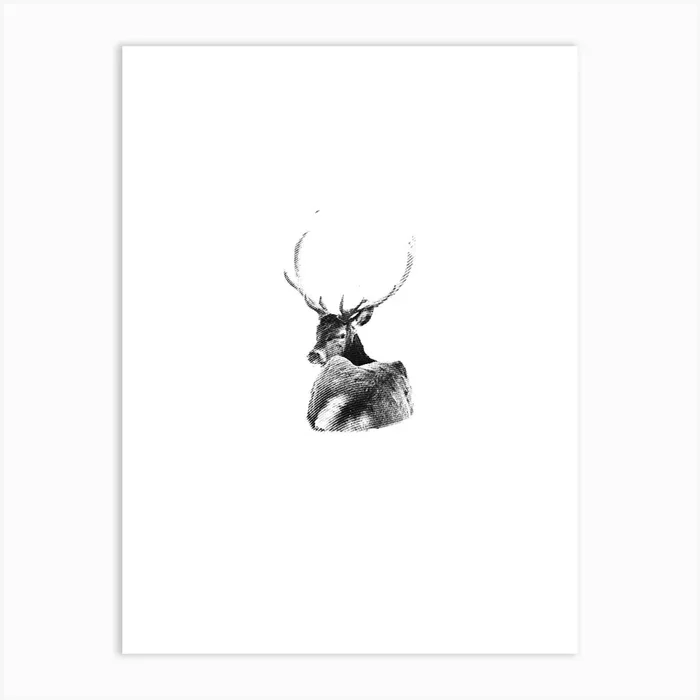 Elk Boho Minimalist Art Print Black and White Art Print by Andreas Danner Creative