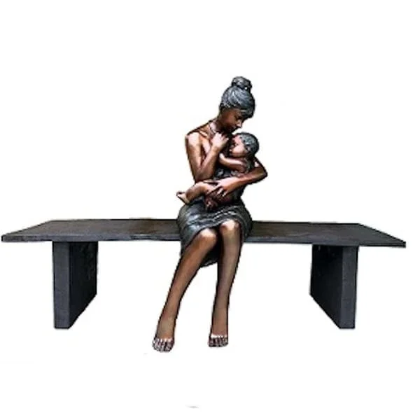 Embrace of Life Mother & Child on Bench Statue
