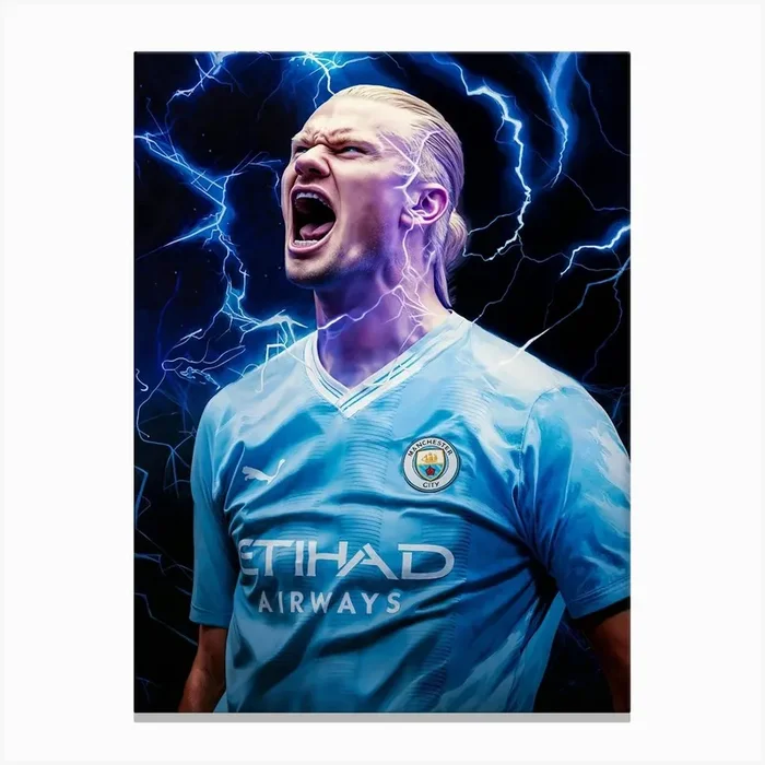 Erling Haaland: The Norwegian Goal Machine Dominating Football! Perfect for fans of Manchester City, BVB Dortmund, or any football enthusiast. Haaland’s legendary status is captured in stunning detail. Canvas Print by Lootprint
