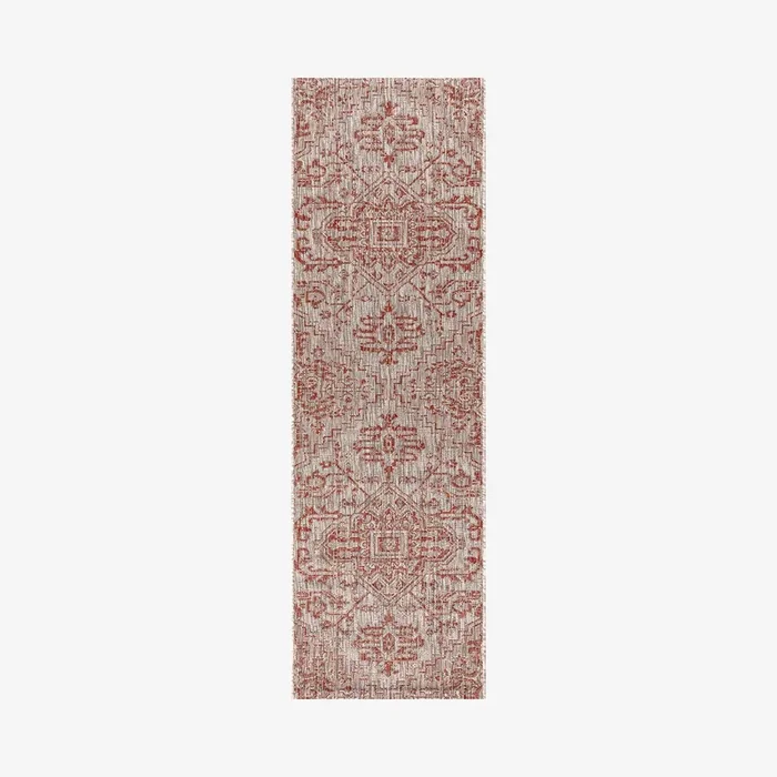 Estrella Medallion Textured Weave Indoor / Outdoor Runner Rug – Red / Taupe by JONATHAN Y