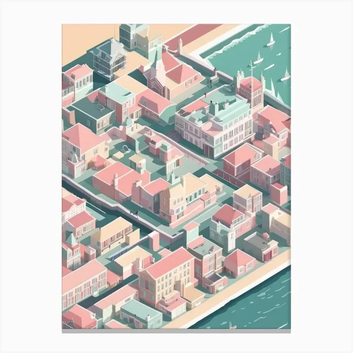 European Town Sea Meets City Buildings Architecture Pastel Colours Canvas Print by Danny Barber