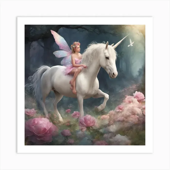 Fairy On A Unicorn 1 Art PrintMA by mohamed ali