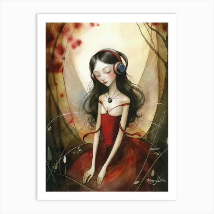 Fairy With Headphones Art Print by FOX & JAY
