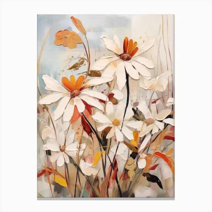 Fall Flower Painting Oxeye Daisy 1 Canvas Print by Autumn Aura Prints