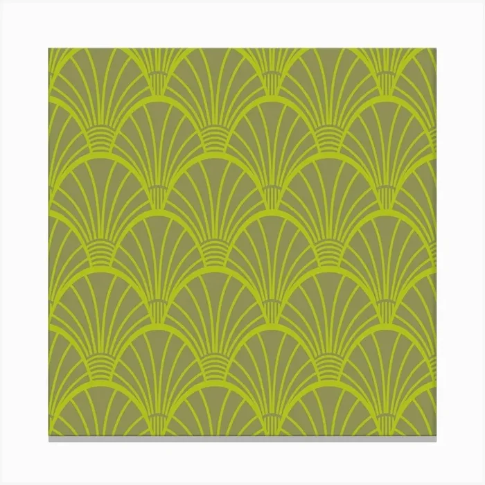 FANDOM Art Deco Vintage Fan Scallop Abstract Geometric in Elegant Olive Green Canvas Print by UnBlink Studio