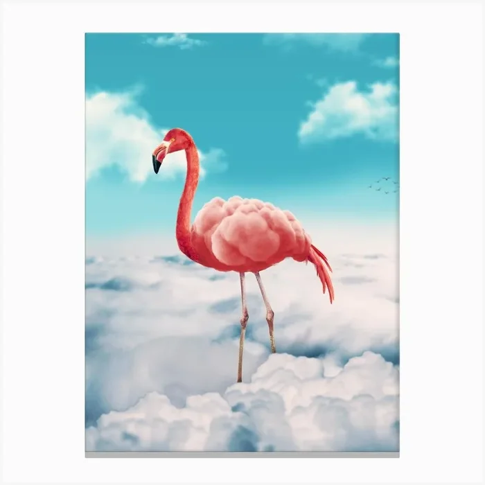 Flamingo In The Clouds Canvas Print by Arizrab